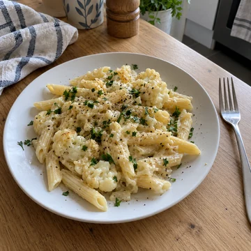 Penne cremosos de coliflor preparados por Angelica B.
